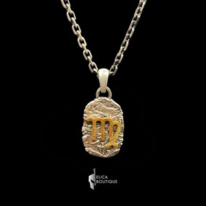 Virgo Zodiac Necklace Gold plated touches on silver - Artisan Silver Pendant , Unique Vintage Jewelry, Gift for Him or Her.