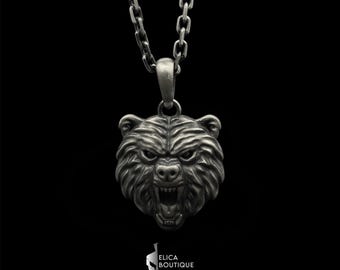 Sterling Silver Norse Bear Necklace, Viking Pendant, Gift for Men