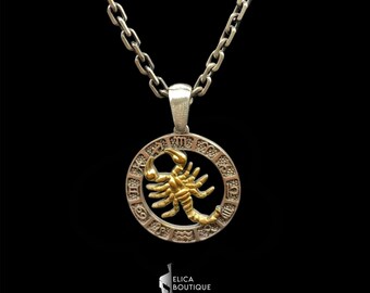 Sterling Silver Scorpio Zodiac Pendant Necklace, Vintage Astrology Charm