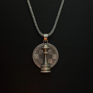 Unique Chess King Pendant Necklace | Silver Checkerboard Jewelry | Perfect Gift for Chess Lovers