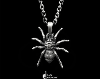 Spider and spider web unique necklace in sterling silver, Animal lover silver jewelry, Good gift idea for best friend, Spider gift necklace
