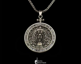 Sterling Silver Sacred Heart Pendant Necklace, Religious Medallion
