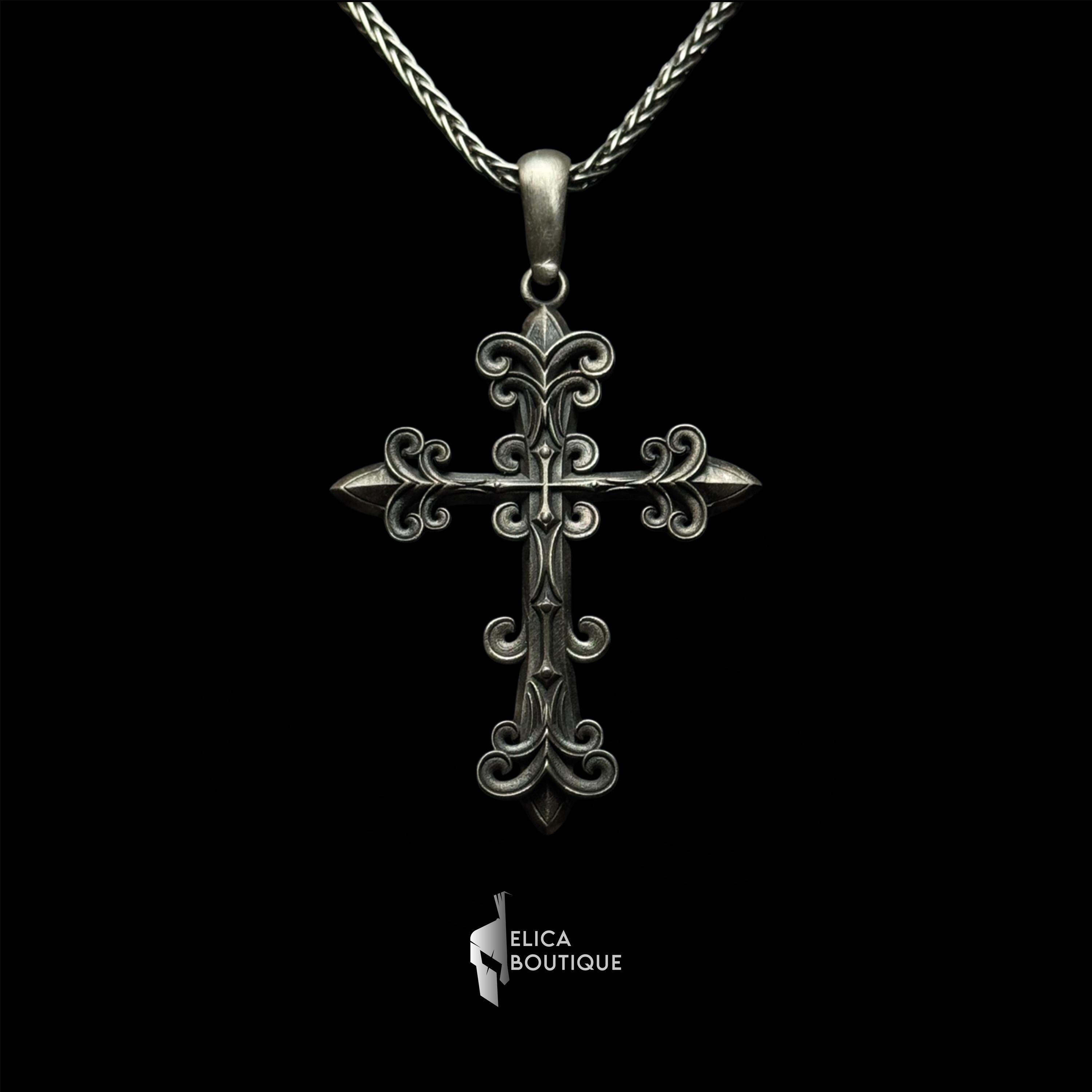 Sterling Silver Crucifix Necklace - Elegant Christian Jewelry, Cross Pendant, Religious Statement Piece.