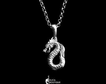 Silver Dragon Pendant, Sterling Silver Dragon Necklace, Flying Dragon Necklace, Dragon Pendant, Fantasy Dragon Pendant, Gift for Boyfriend.
