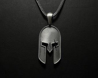 Sterling Silver Spartan Helmet Pendant | Ancient Warrior Necklace
