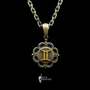 Gemini Necklace,Gemini Vintage Necklace,Zodiac Necklace,Gemini zodiac astrology pendant necklace,925 Sterling Silver,Christmas Gift