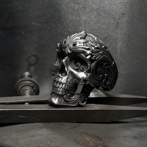 Silver Gothic Skull Ring For Men, Sterling Silver Rock Biker Jewelry, Silver Ring, Gothic Jewelry, Birthday Gift For Him, Christmas Gift