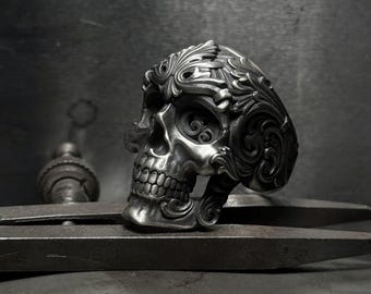 Silver Gothic Skull Ring For Men, Sterling Silver Rock Biker Jewelry, Silver Ring, Gothic Jewelry, Birthday Gift For Him, Christmas Gift