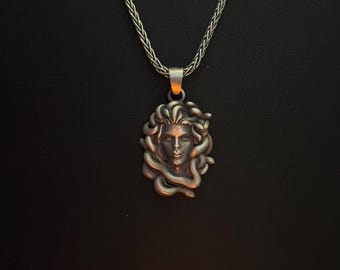 Solid Silver Medusa Pendant Necklace, Greek Mythology Jewelry
