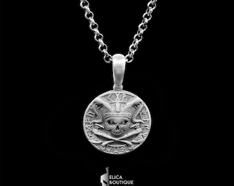 Skull Necklace, Gothic Skull Pendant,skull Mens Pendant in Sterling Silver, Necklace,Mens Viking Necklace,Christmas gift
