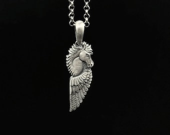 Silver Pegasus Horse Pendant Necklace - Winged Horse Jewelry, Equestrian Gift, Mythical Fantasy Pendant, Horse Lover Necklace.