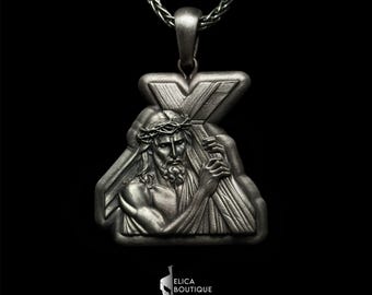 Sterling Silver Jesus Cross Pendant Necklace, Religious Gift