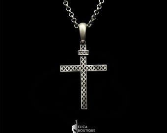 Sterling Silver Crucifix Necklace - Elegant Christian Jewelry, Cross Pendant, Religious Statement Piece.