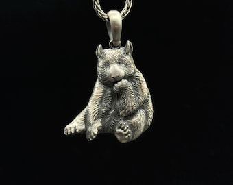Sterling Silver Bear Pendant Necklace – Handmade Animal Jewelry