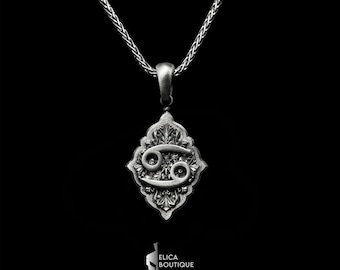 Vintage Cancer Necklace: Handcrafted Silver Pendant for Astrology Fans, Zodiac Jewelry Gift for Him or Her