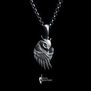 Silver Owl Pendant Necklace, Handmade Animal Totem Jewelry, Wisdom Symbol Charm, Unique Gift for Her, Nature-Inspired Owl Necklace.