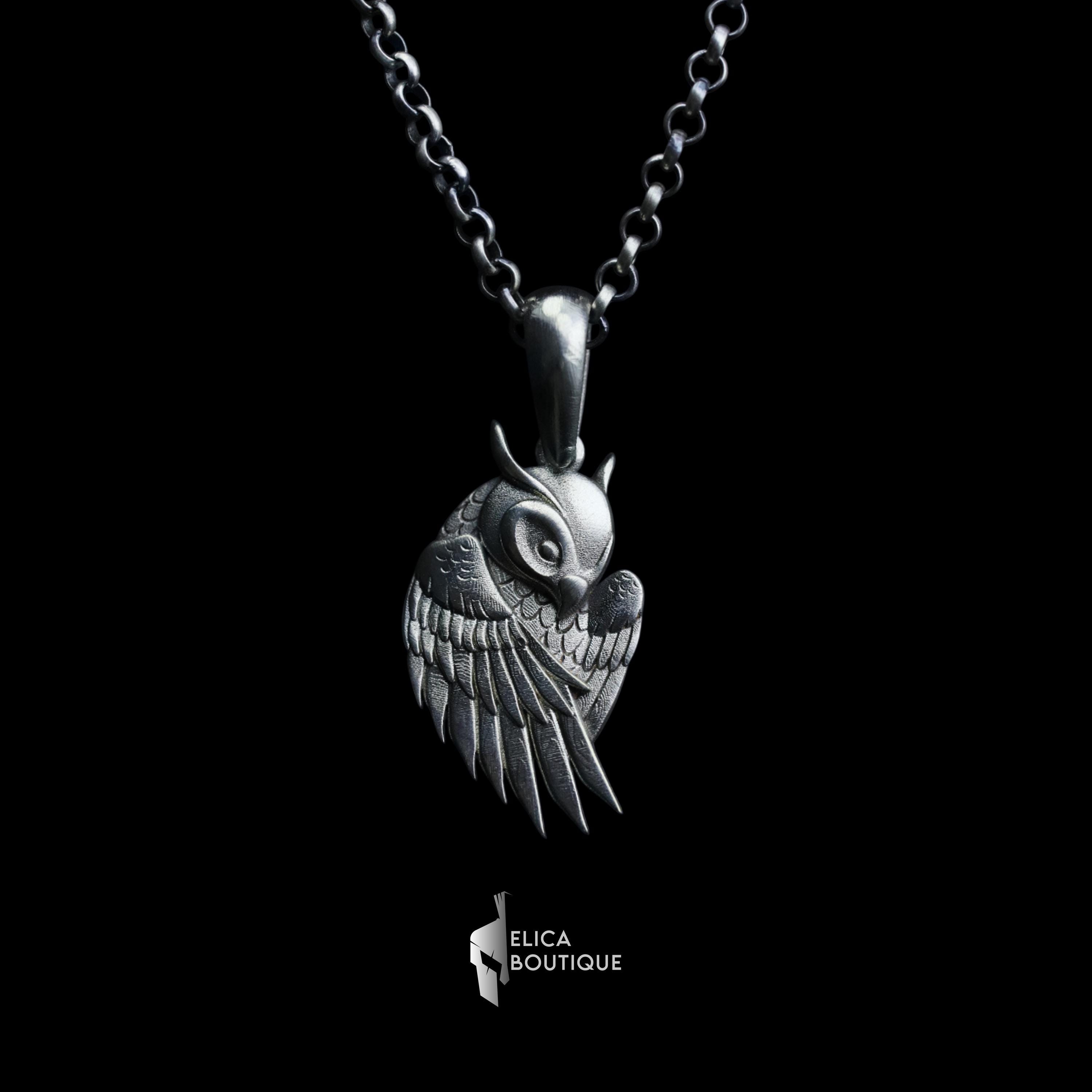Silver Owl Pendant Necklace, Handmade Animal Totem Jewelry, Wisdom Symbol Charm, Unique Gift for Her