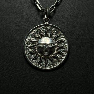 Silver Sun Face Pendant Necklace , Bold Statement Jewelry, Sun God Symbol Necklace, Bohemian Sun Pendant, Unique Gift for Him.