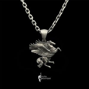 Pegasus Silver Necklace, Pegasus Pendant, Horse Head Necklace, Oxidized Men Necklace, Silver Chain Men Pendant, Silver Pegasus Charm, Gift