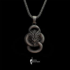Handcrafted Dragon Pendant Necklace, Gothic Silver Snake Dragon Necklace, Norse Mythology Jewelry, Men&#39;s Pendant Gift,Viking Style Necklace.