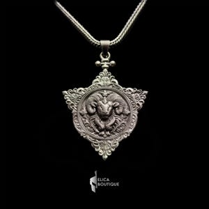 Handmade Zodiac Aries Pendant Necklace, Detailed Silver Ram Head Amulet for Men & Women, Unique Birthday Gift