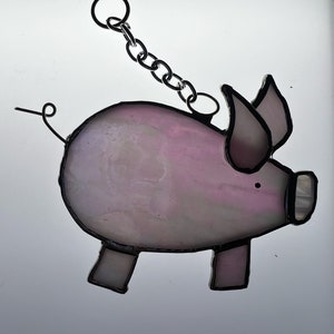 Stained glass Pig, window catcher, pink piggy