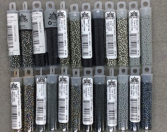 TOHO Size 11/0 Seed Beads: Black, Gray, and Frosted