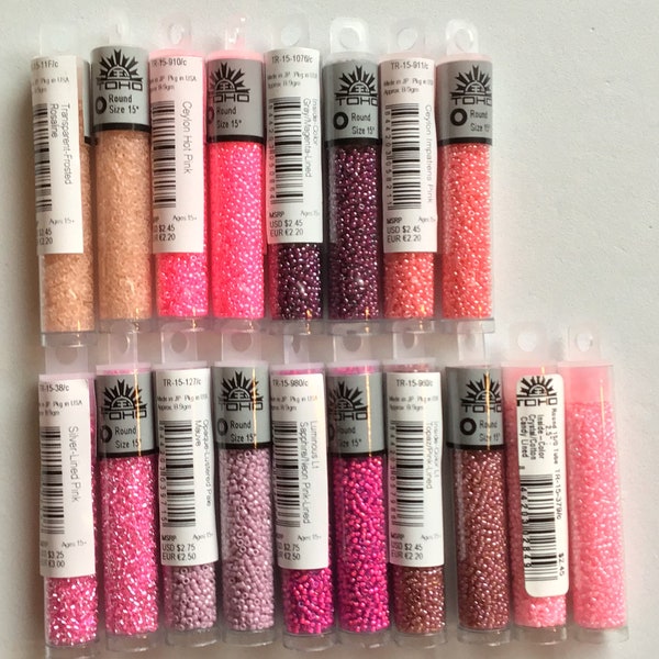 TOHO Size 15/0,Seed Beads (9 grams),Ceylon Hot Pink, Silver Lined Pink, Pale Mauve, Ceylon Impatiens Pink, Rosaline, Jewelry Supplies