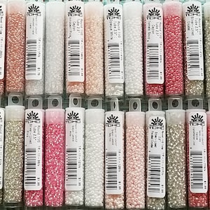 TOHO Seed Beads- 11/0 size, 2.5&quot; Tube, Pink, White,Rose, Innocent Pink, Tomato Soup, Baby Pink, Frosted Crystal, Opaque White