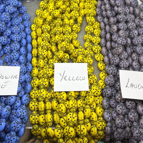 SALE!! SALE!! Czech Glass 11 x 14mm Ladybug Beads (25) beads per strand, Opaque Blue Glass Ladybugs, Blue Ladybugs, Jewelry Supplies,Beads