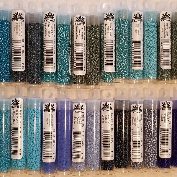 Size 11/0, TOHO, Glass Seed Beads (8-9 grams),Blues and Turquoise,Cobalt, Ceylon Glacier,Aquamarine, Lt Sapphire,Capri Blue,Jewelry Supplies