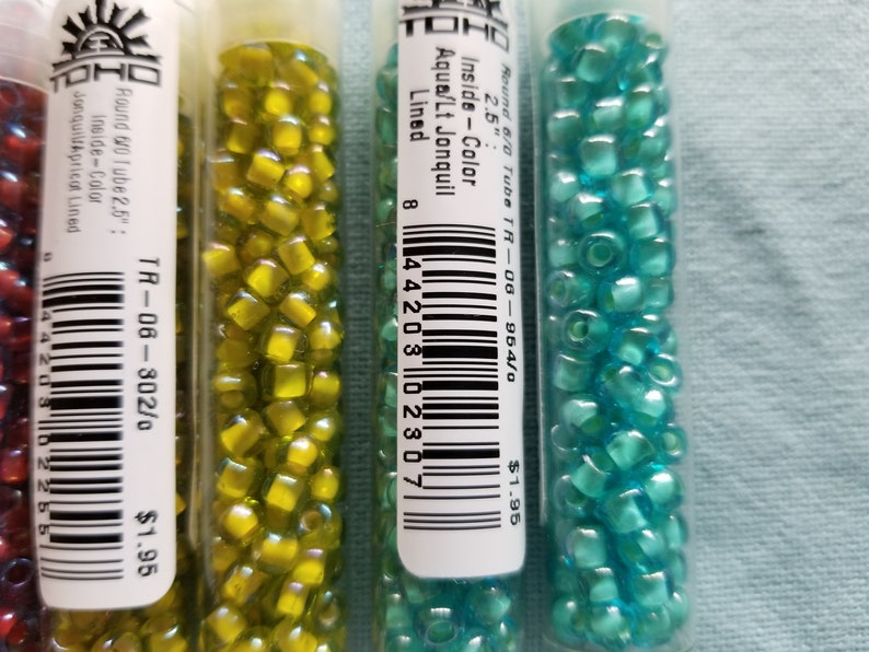 jewelry supplies Qty 9 grams 60 Seed Beads TOHO Seed Beads 3.5mm Beads Burnt Orange,Metallic Blue,Ruby 135 beads,Peridot approx