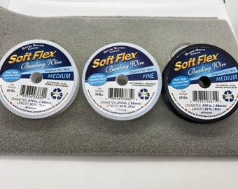 Soft Flex Beading Wire, Satin Silver, Fine .014 and Medium .019 Size Beading Wire, 30' and 100' Spools, Stringing Material, Jewelry Supplies