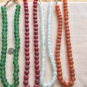 African Fair Trade Beads, Sea Glass Beads, 14mm, Made in Ghana, Green, Clear Aqua,Red,Burnt Orange,Lt Blue Swirl, Cobalt, Jewelry Supplies image 5