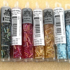 TOHO 4.5MM and 6MM Bugle Beads,Seed Beads, Silver Lined Crystal, Iris Green Brown, Mystic, Rainbow Olivine, Rainbow Lt Topaz, Pale Blue