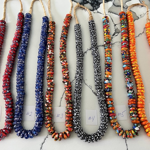 Krobo Glass Rondelle Beads: Multi-Colored African Donut Beads, 12-15mm