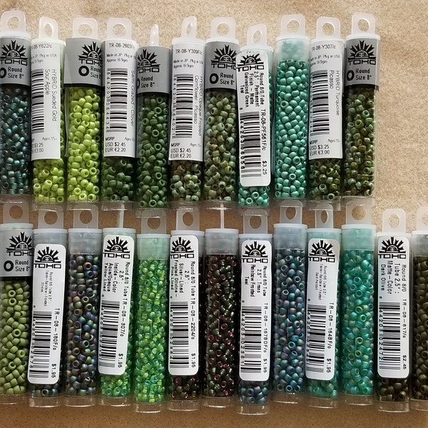 TOHO, 8/0 Seed Beads, 3mm Seed Beads, Qty 9 grams, 350 beads,Honeydew, Clover,Galvanized Green Teal,Turquoise Picasso , jewelry supplies