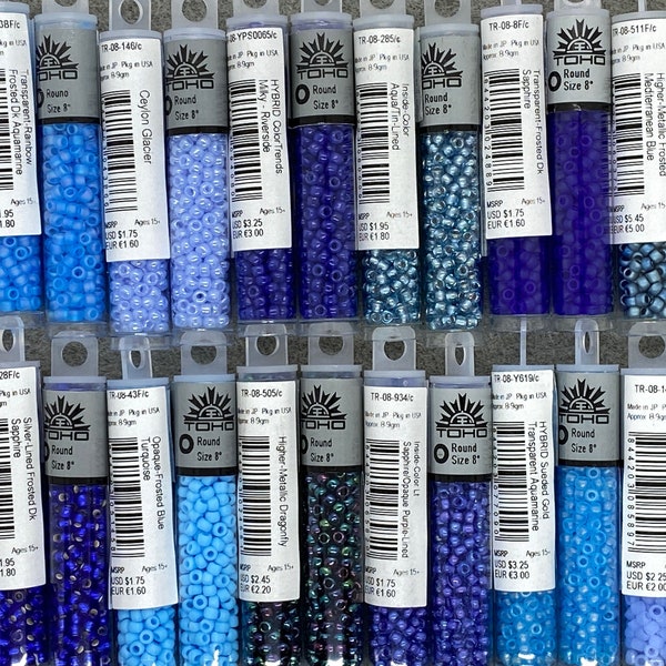 TOHO 8/0 Seed Beads, 3mm, Qty 9 grams,Ceylon Glacier,Limpet Shell,Higher Metallic Dragonfly,Dark Sapphire,Blue Turquoise, jewelry supplies