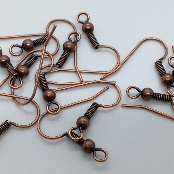 Genuine Copper Ear Wires, French Hook with Coil and Ball, 5 or 10 pairs ear wires, jewelry supplies