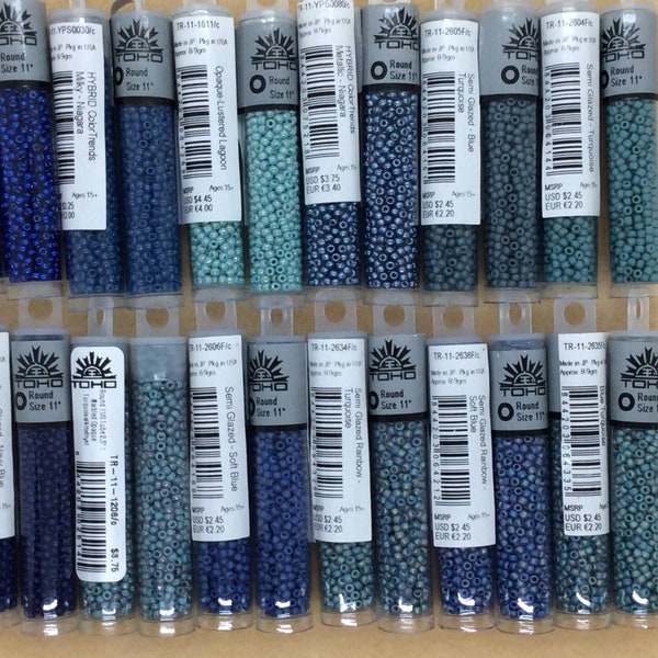 TOHO,Size 11/0, Seed Beads,Lapis Blue,Soft Blue,Semi Glazed Turquoise,Semi Glazed Navy Blue,Metallic Niagra,Milky Niagra, Jewelry Supplies