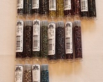 Seed Beads- TOHO- 11/0 Triangle- 2.5" Tube- 9 Grams-Nebula, Antique Silver, Iris Peridot, Iris Blue, Mauve Mocha,Dk Copper,jewelry supplies