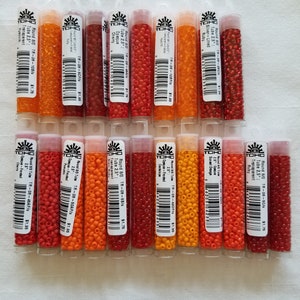 TOHO-8/0 Seed Beads, 3mm Seed Beads, Qty 9 grams- 350 beads,Reds and Oranges, Pepper Red, Raspberry,Rainbow Orange, Ruby,jewelry supplies