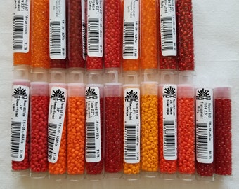 TOHO-8/0 Seed Beads, 3mm Seed Beads, Qty 9 grams- 350 beads,Reds and Oranges, Pepper Red, Raspberry,Rainbow Orange, Ruby,jewelry supplies