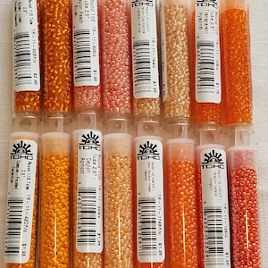 TOHO Seed Beads- 11/0 size 2.5" Tube- 9 grams-Japanese Seed Beads- Orange- Apricot- Cantalope- Pumpkin-Hyacinth, Jewelry Supplies