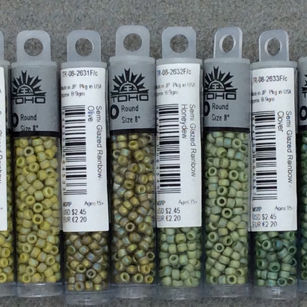 TOHO, 8/0 Seed Beads, 3mm,8 grams, Semi Glazed Lemongrass, Mint Green Picasso, Matte Chartreuse,Iris Green,Honeydew,Clover, jewelry supplies