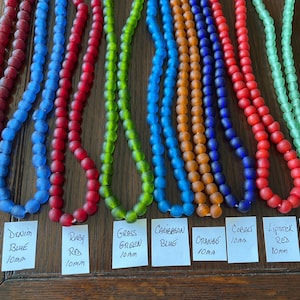 Krobo African Powder Glass Beads, Sea Glass Beads, Recycled Glass Beads, 8mm-12mm, Made in Ghana, Orange, Cobalt Blue,Red, Jewelry Supplies