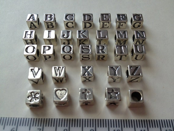 Sterling Silver Letter Beads, 5.5mm, Cube Bead,large Hole,sterling Silver  Initial Bead,personalize,1 Piece, Letter, Initial, Symbol, Number 