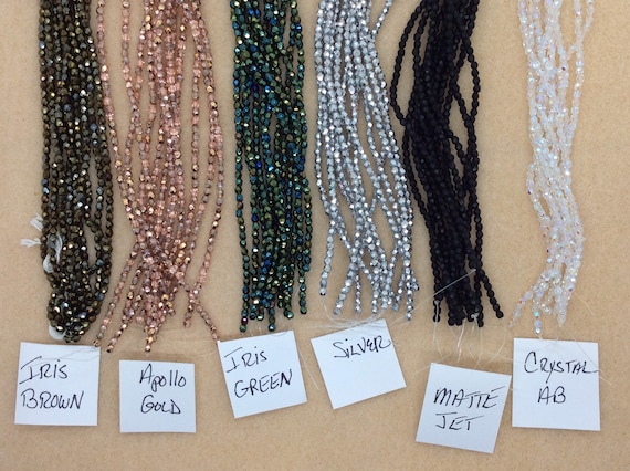Czech Glass 3mm Faceted Fire Polished Beads, (50) or (100) pcs, Jet, Iris Green, Iris Brown, Opaque Gold, Luster Champagne, Jewelry Supplies