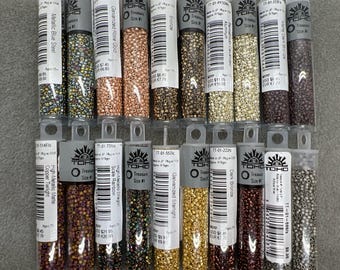 TOHO Treasure 11/0 Cylinder Seed Beads: Metallic Bronze, Gold, Silver (9 grams), 17 Colors
