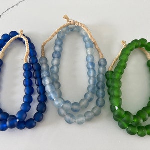 African Fair Trade Beads, Sea Glass Beads, 14mm, Made in Ghana, Green, Clear Aqua,Red,Burnt Orange,Lt Blue Swirl, Cobalt, Jewelry Supplies image 4